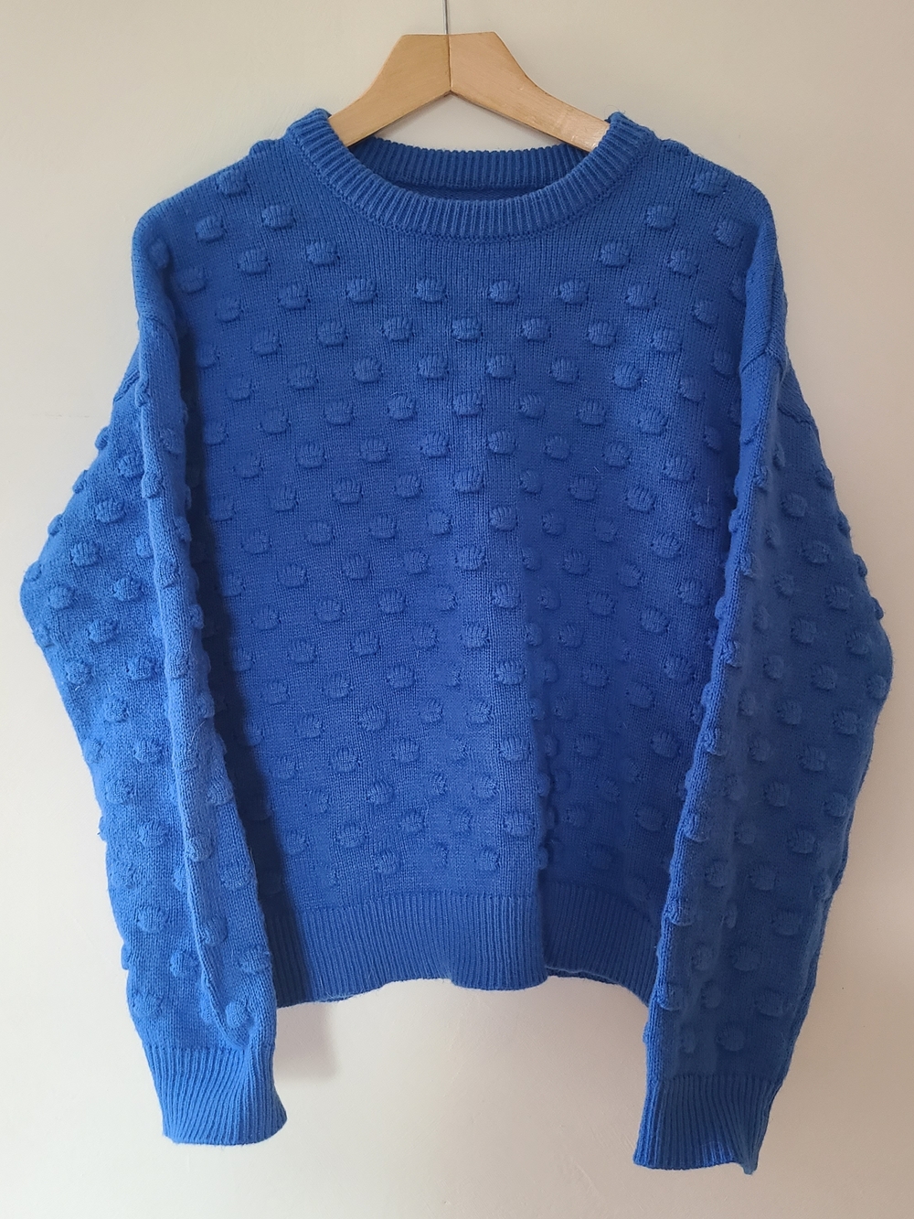 Blue Textured Pom-Pom Knit Sweater - Women